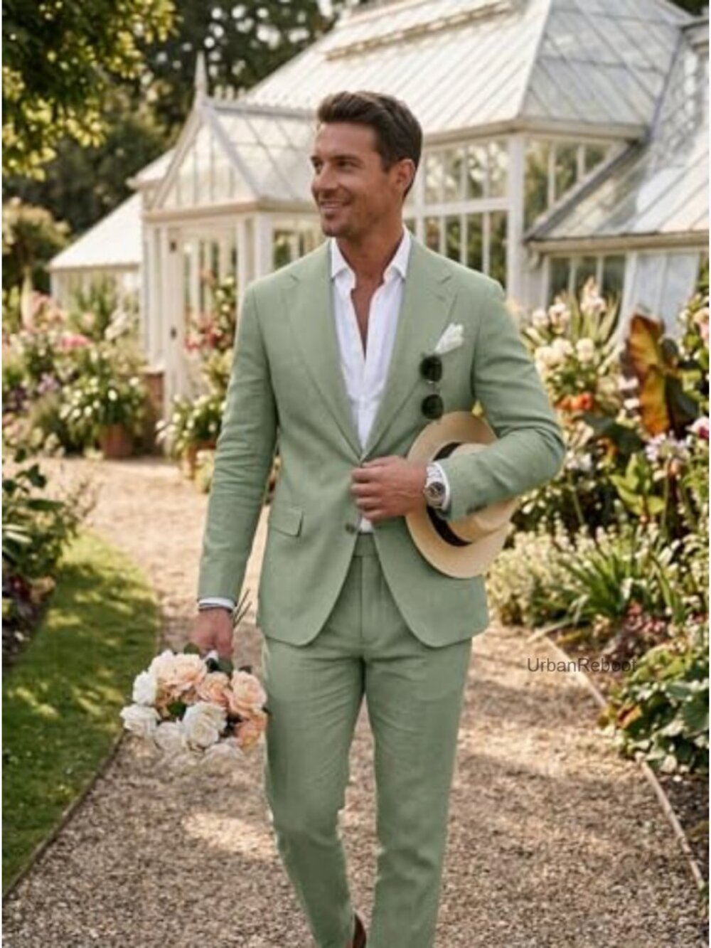 Men's Linen 2 Piece Suit Slim Fit Blazer and Pants Beach Wedding Prom Party - Picture 6 of 7